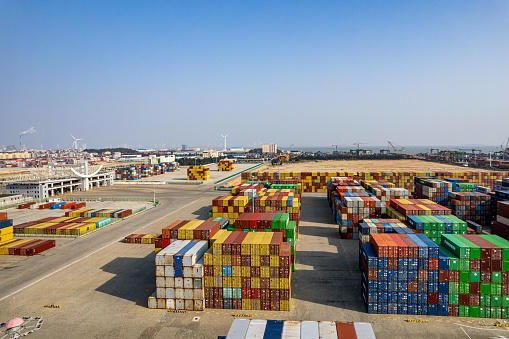 Aerial view of Stacked Containers at the International Freight Terminal