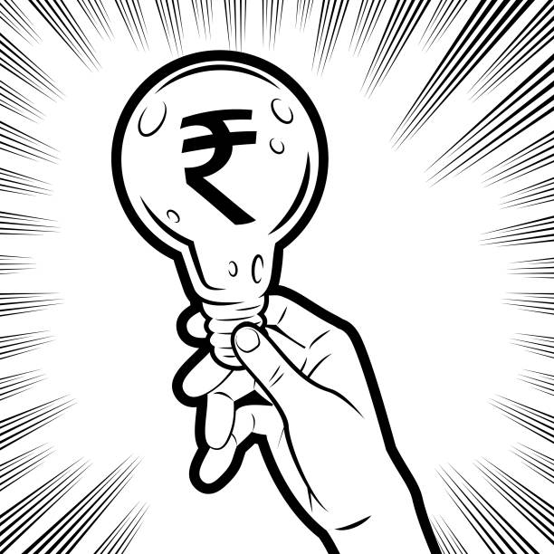 A human hand showing an Idea Light Bulb with a money symbol in the background with radial manga speed lines Design Vector Art Illustration.
A human hand showing an Idea Light Bulb with a money symbol in the background with radial manga speed lines. rupee symbol stock illustrations