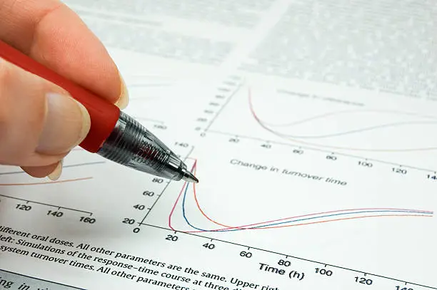 female hand holding hand over scientific article