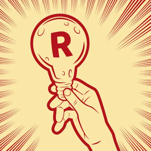Vector illustration of A human hand showing an Idea Light Bulb with a money symbol in the background with radial manga speed lines