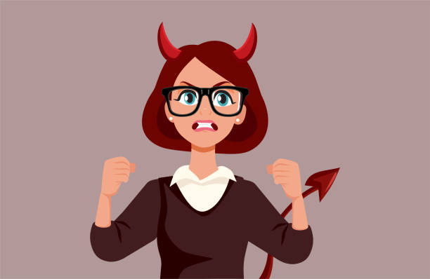 Evil Businesswoman feeling Furious and Angry Vector Cartoon Enraged CEO feeling and acting in mean spirit losing temper Cruel stock illustrations