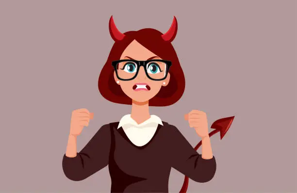 Vector illustration of Evil Businesswoman feeling Furious and Angry Vector Cartoon