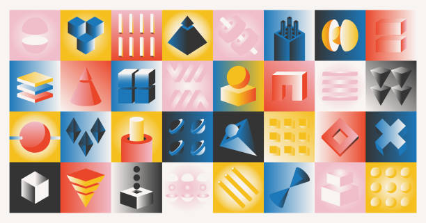 istock Bauhaus Pattern With Volumetric Figures. Geometric Design Style That Employs Simple Shapes And Three-dimensional Forms 1492183629