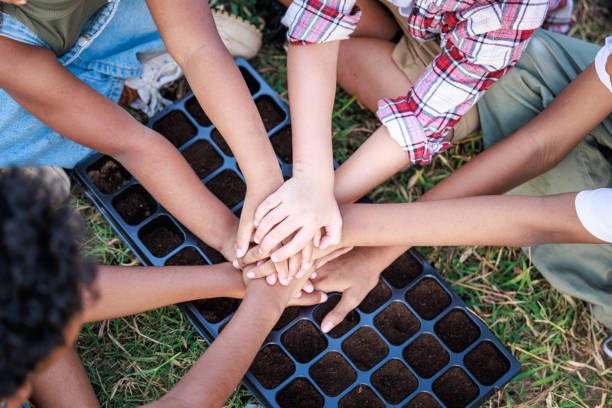 istock Children putting their hands together, top view 1492183885