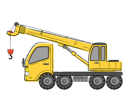 working car crane car hand-drawn vector illustration
