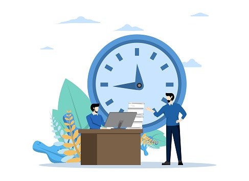 Deadline Time management on the road to success, Time management metaphor, Multitasking performance timeline team concept, Flat style design vector illustration.