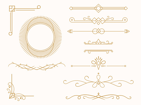 Collection of geometric lines art deco ornament. Luxury decorative elements
