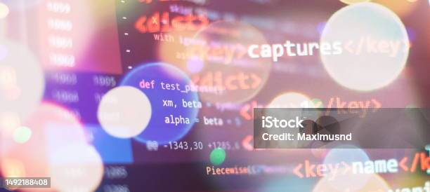 Programmer Working On Javascript Computer Code With Virtual Screen ...