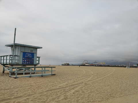Lifeguard booth on the beach in Santa Monica, California