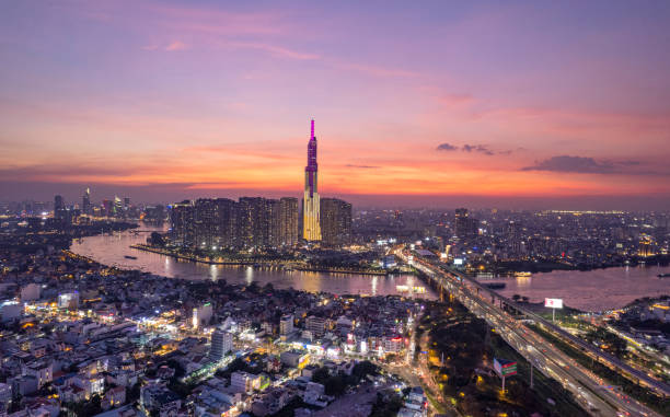 istock Sunset on Saigon riverside, Ho Chi Minh city Vietnam. 1492193669