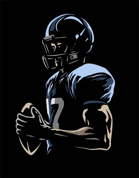 Vector illustration of American football player on a black background.