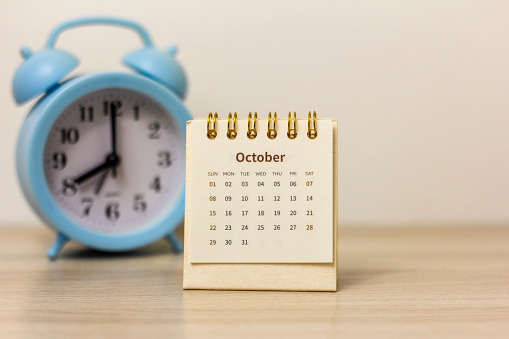 Hello, October.Desktop calendar for planning for October 2023