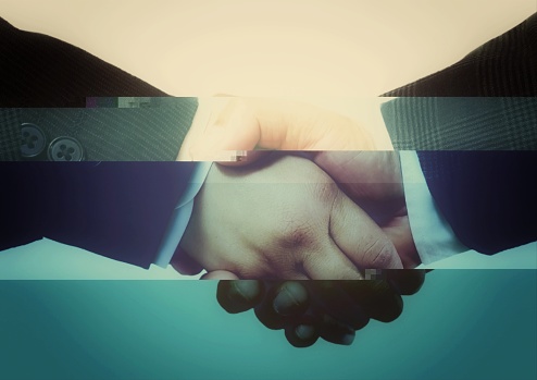 3d illustration composite image effect on handshake gesture in business success concept