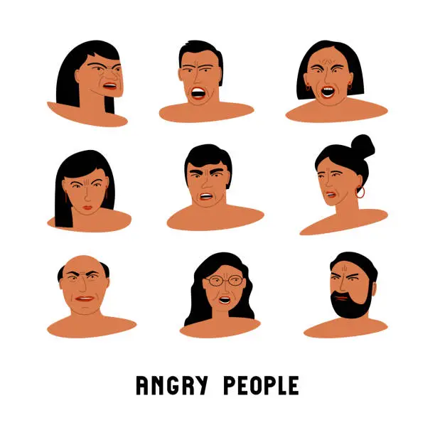 Vector illustration of Avatars of angry people