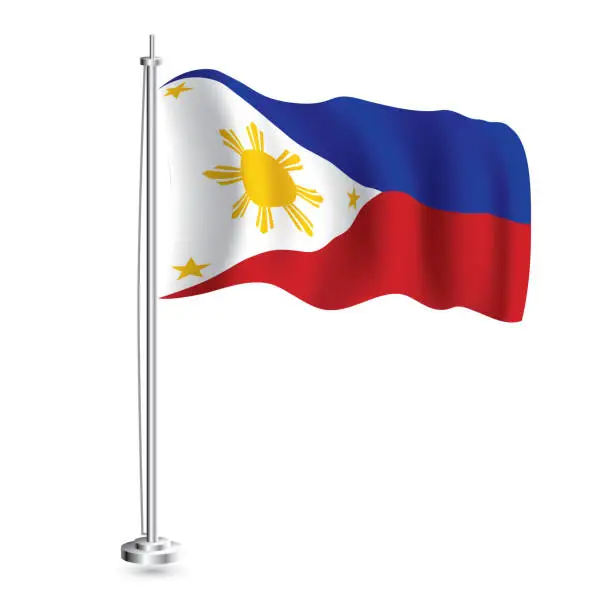 Vector illustration of Philippine Flag. Isolated Realistic Wave Flag of Philippines Country on Flagpole.