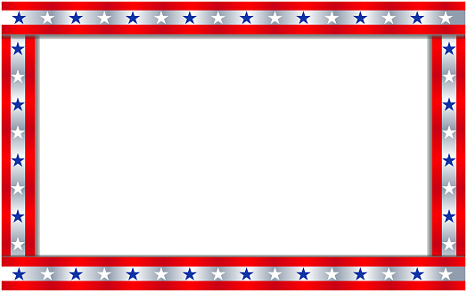 Decorative frame with the symbols of the United States flag with an empty space for text and images.