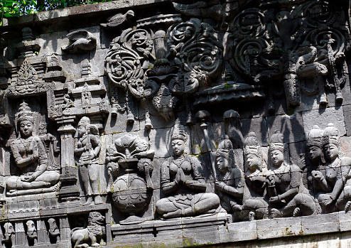 Yogyakarta Central Java Indonesia 2023, relief photo background with oblique composition in the courtyard of the Ullen Sentalu Museum, Yogyakarta, Central Java in the morning