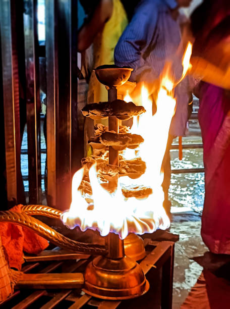 istock Closeup of big diya lit during Aarti in Haridwar 1492204721