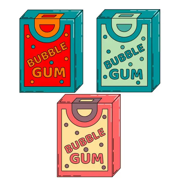 Vector illustration of Set of chewing bubble gum. vector illustrator. vibrant colors, pastel colors.