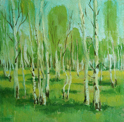 Green landscape oil painting impressionism modern.