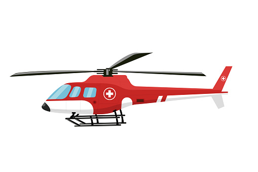 Red helicopter emergency air flying transportation. side view vector illustration