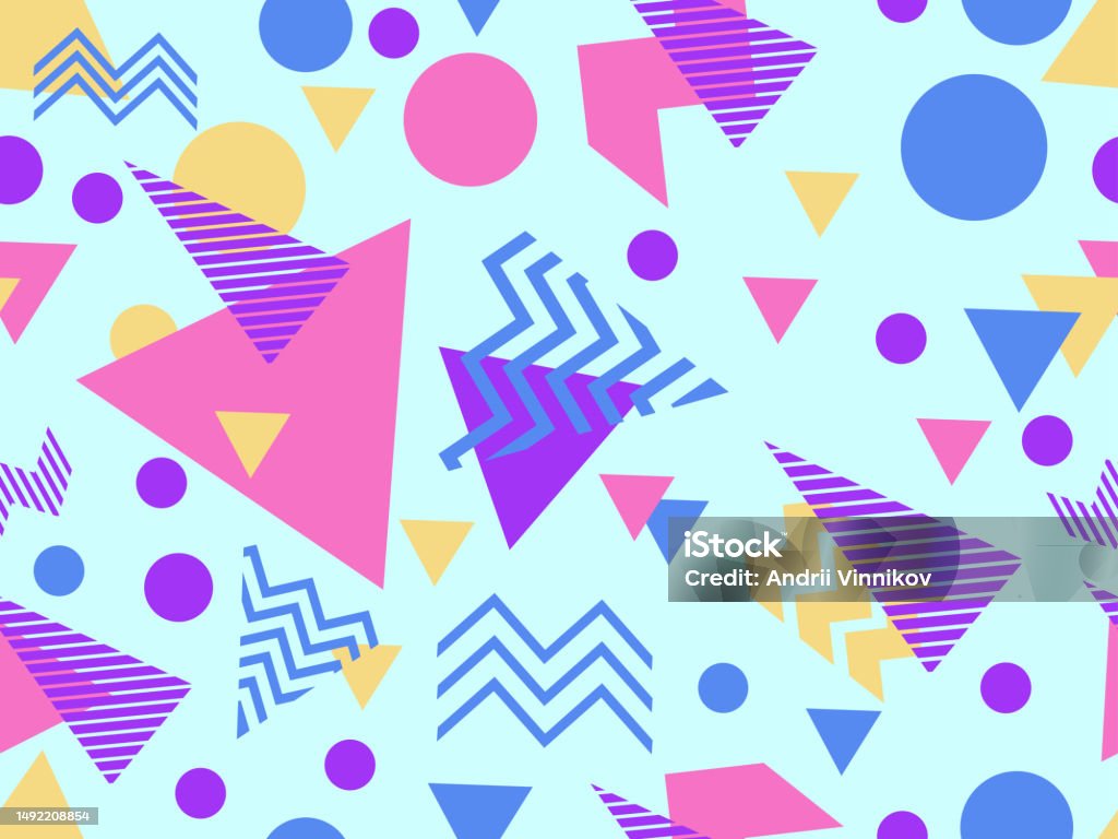 80s Triangular Pattern Seamless Pattern With Geometric Shapes In 80s Style Colorful Geometric ...
