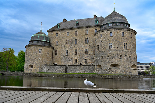 Ghent, Belgium - December 28, 2021: View of the wall of the medieval castle of Het Gravensteen, in the historic center of Ghent.