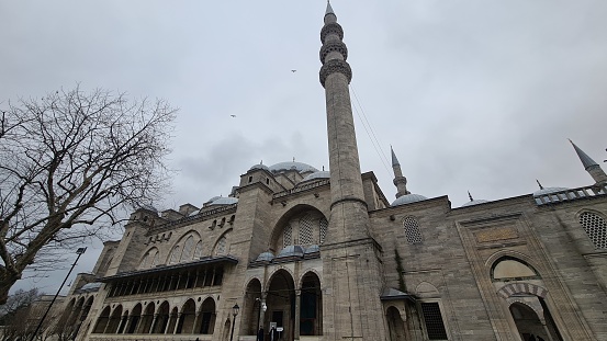 Istanbul, Türkiye – January 12, 2023: Façade of Süleymaniye Mosque in Istanbul.
