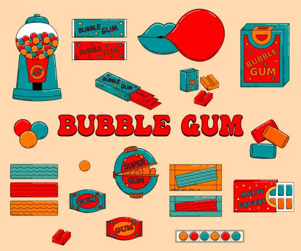 Vector illustration of Set of Cartoon bubble gum. vector illustrator. vibrant colors