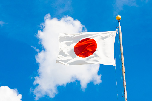 Japanese flag and blue sky.