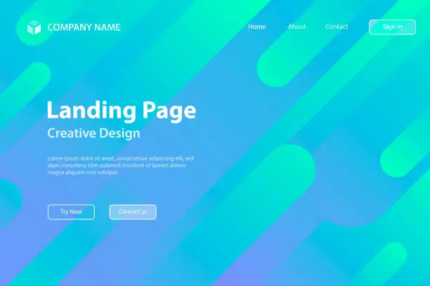 Vector illustration of Landing page Template - Abstract design with geometric shapes - Trendy Blue Gradient