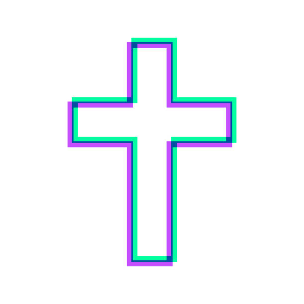 宗教クロス。白い背景に2色のオーバーレイを持つアイコン - celtic cross cross cross shape celtic culture点のイラスト素材／クリップアート素材／マンガ素材／アイコン素材