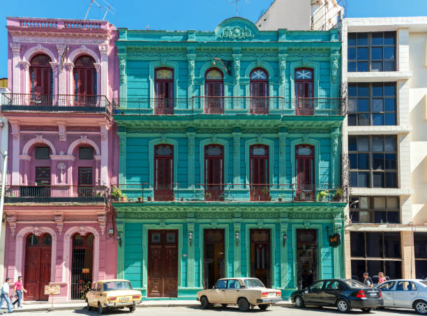 Havana, Cuba - October 20, 2017: Colorful Havana Old Town Architecture