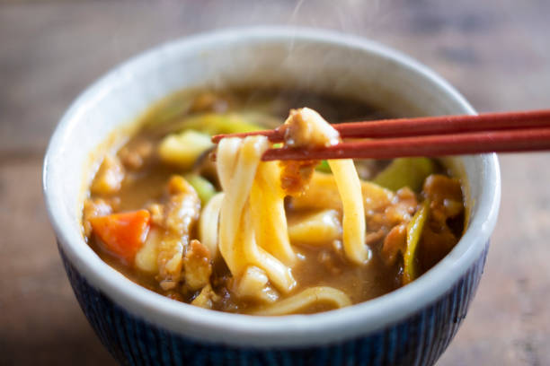 Udon noodles in curry soup.