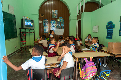 Havana, Cuba - October 20, 2017: Havana Old Town with School Class interior.