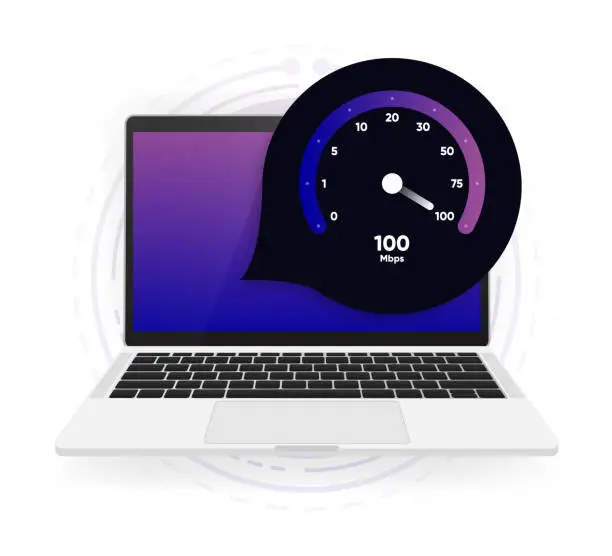 Vector illustration of Internet download and upload speed test gauge. Internet speed test software and network performance information. Internet connection speed test. Modern design for software. Vector illustration.