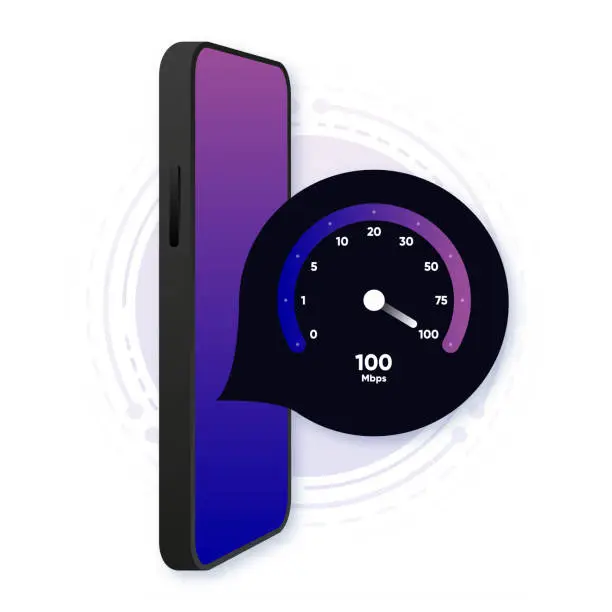 Vector illustration of Internet download and upload speed test gauge. Internet speed test software and network performance information. Internet connection speed test. Modern design for software. Vector illustration.