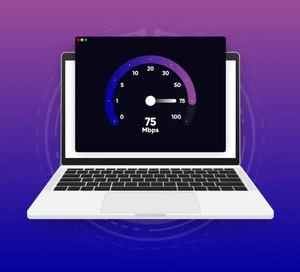 Vector illustration of Internet download and upload speed test gauge. Internet speed test software and network performance information. Internet connection speed test. Modern design for software. Vector illustration.