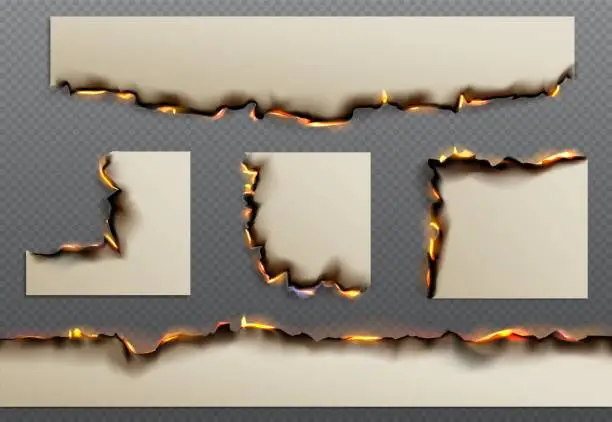 Vector illustration of Isolated burn paper page edge with fire effect