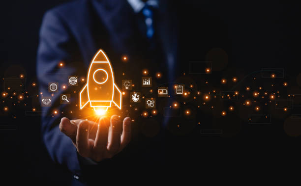 istock Startup business showing rockets and icons. 1492227935