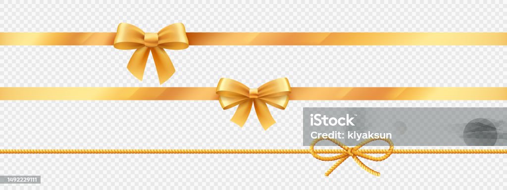 Single Knot Ribbon Gold Ribbons With Bow And Knot For Birthday Gift Stock Illustration ...