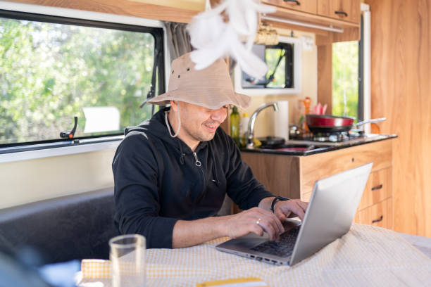 istock The Man İn His Caravan Works On  A Laptop 1492231026