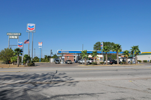 San Antonio, TX, USA- September 3, 2011: San Antonio is the second largest city in Texas and the seventh largest city in USA. It is also a famous tourism city in South USA.  Here is a Chevron gas station along the road to the city.