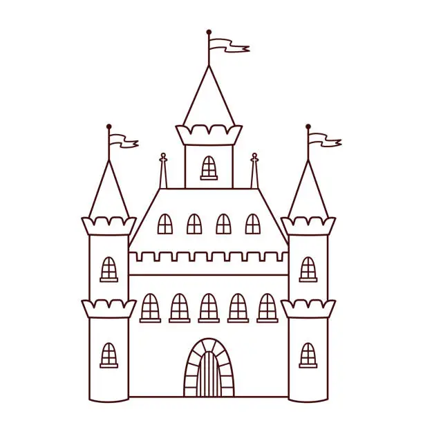 Vector illustration of Vector medieval castle in thin line style.