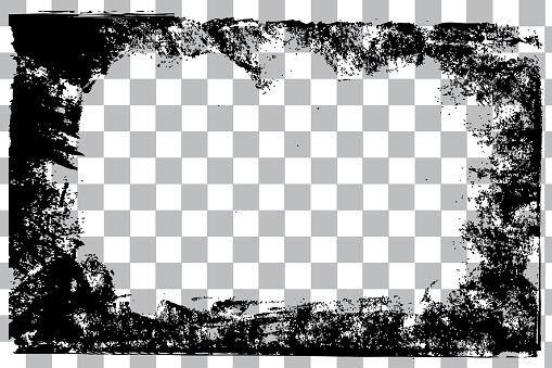 crayon grunge frame, black and white for design element at transparent effect background