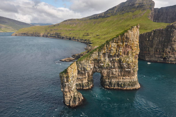 istock Faroe islands dramatic coastline viewed from helicopter. Vagar cliffs 1492240348