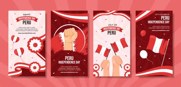 Vector illustration of Peru Independence Day Social Media Stories Illustration Cartoon Hand Drawn Templates Background