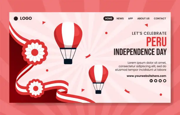 Vector illustration of Peru Independence Day Social Media Landing Page Illustration Flat Cartoon Hand Drawn Template
