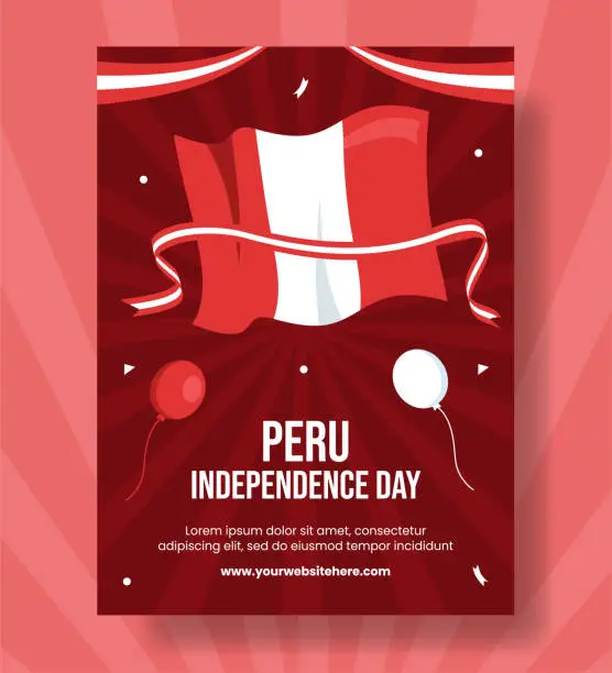 Vector illustration of Peru Independence Day Vertical Poster Illustration Flat Cartoon Hand Drawn Templates Background