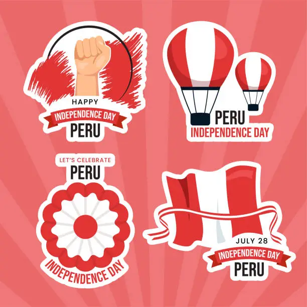 Vector illustration of Peru Independence Day Label Illustration Flat Cartoon Hand Drawn Templates Background